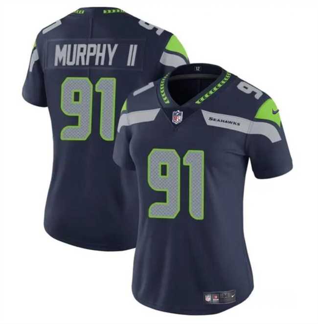 Women%27s Seattle Seahawks #91 Byron Murphy II 2024 Draft Navy Vapor Limited Stitched Jersey Dzhi